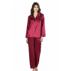 Ahu Bordo İkili Saten Gecelik Pijama Takımı 7647