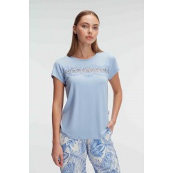 Anıl 9885 Kısa Kol Bisiklet Yaka Kadın Viskon Çiçek Desenli Yazlık ÖRME Dantel Detaylı Pijama Takımı