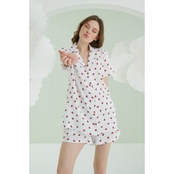 Arias Closet Ekru Şortlu Önden Düğmeli Kalpli Pijama Takımı