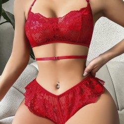 Arias Closet Kırmızı Dantel İşlemeli Fantezi Şık Sütyen Külot Takımı