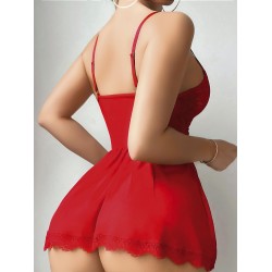 Arias Closet Kırmızı Dantel İşlemeli Jartiyerli Fantezi Şık Gecelik