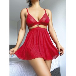 Arias Closet Kırmızı Desenli Mini Etekli Sütyen Takımı