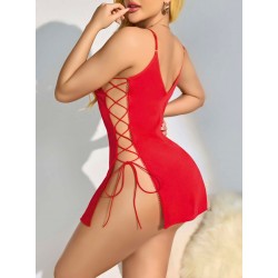 Arias Closet Kırmızı Yanları İp Detaylı Fantezi Gecelik