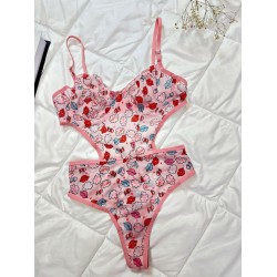 Arias Closet Öpücük Desenli Pembe Bodysuit
