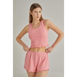 Arias Closet Pembe Kalın Askılı Crop Şortlu Pijama Takımı