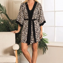 Arias Closet Viskon Leopar Desenli Sabahlıklı Gecelik Takımı