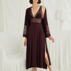 Arias Closet Göğüs ve Sırt Dekolteli Dantelli Sabahlık Takımı