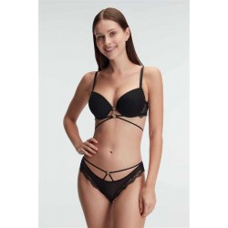 Arias Closet Balenli Destekli Dolgulu Göbek Detaylı Puantiyeli Dantelli Sütyen ve Slip Takım