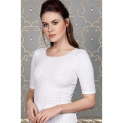 Kadın Termal Kalp Desenli İnce Dantelli Yarım Kol İçlik T-Shirt (8545)