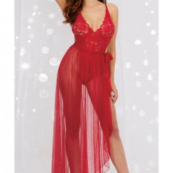 Arias Closet Kırmızı Dantel Mayokini Tül Etekli Gecelik