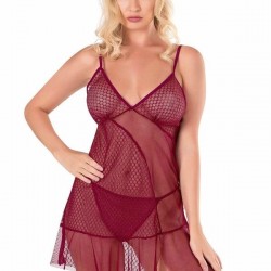 Arias Closet Bordo Kısa Tül Gecelik 4119